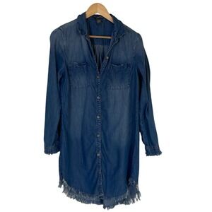 Chelsea and Theodore Blue Denim Button-Up Shirt Dress‎ Size M Frayed Hem Western